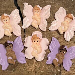 Baby Girl Cold Porcelain Party Favor Butterfly Baby Shower Accents 6 Count
